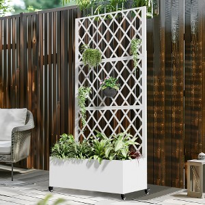 Dovelina Metal Mobile Planter Box, Trellis for Climbing Plants, Drainage Holes and wheels - 1 of 4