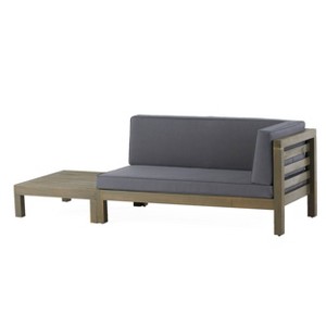 2pk Oana Outdoor Acacia Wood Right Arm Loveseat & Coffee Table with Cushion Gray/Dark Gray - Christopher Knight Home: - 1 of 4