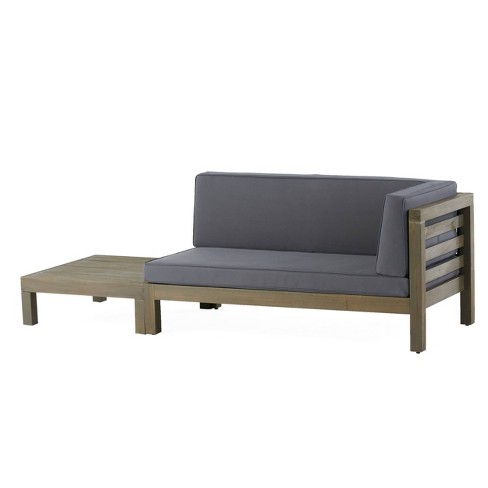 2pk Oana Outdoor Acacia Wood Right Arm Loveseat & Coffee Table with Cushion Gray/Dark Gray - Christopher Knight Home: - image 1 of 4