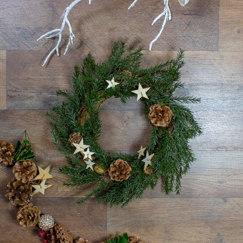 Northlight Pine Cones and Stars Pine Sprig Christmas Wreath, 10-Inch, Unlit, 2 of 4