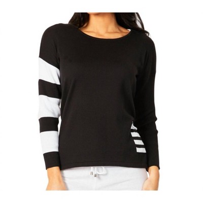 Women's Crew Neck Stripe Arm & Pocket Top - Angel Apparel