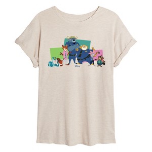 Women's - Zootopia - Nick, Judy, And Friends -Womens Oversized Graphic T-Shirt Oversized Graphic T-Shirt - 1 of 4
