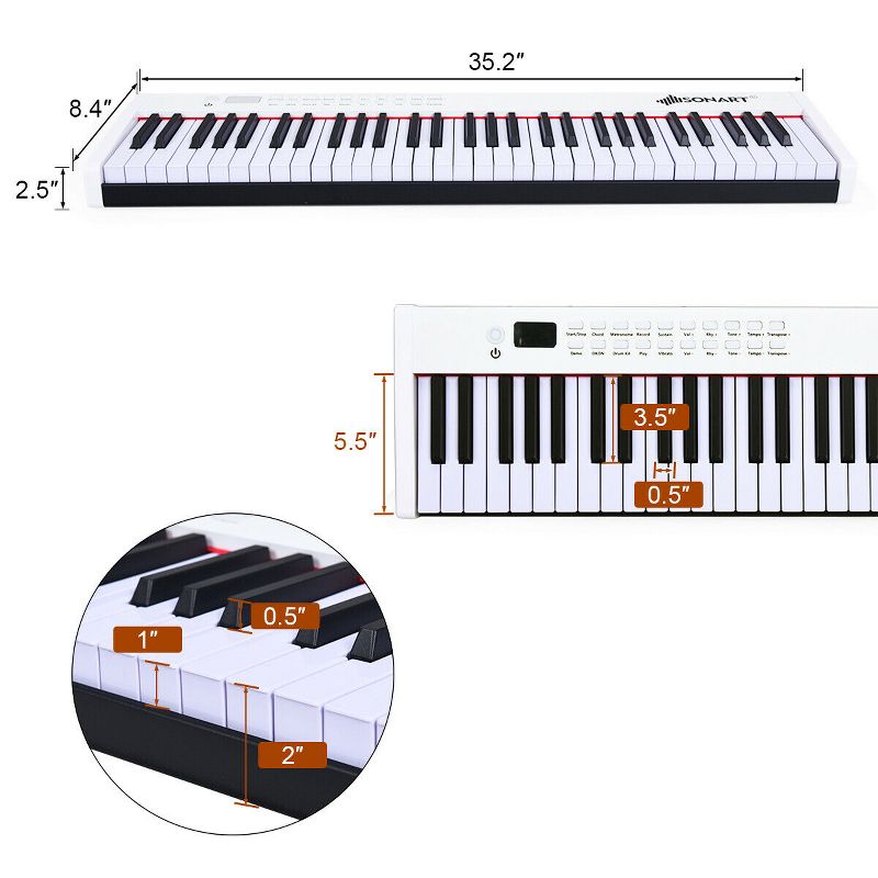 Costway BXII 61 Key Digital Piano MIDI Keyboard w/MP3 White, 3 of 11