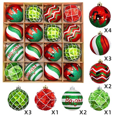 16PCS 2.3in Christmas Ball Ornaments, Red & White Baubles Set for Tree, Indoor/Outdoor Holiday Decorations