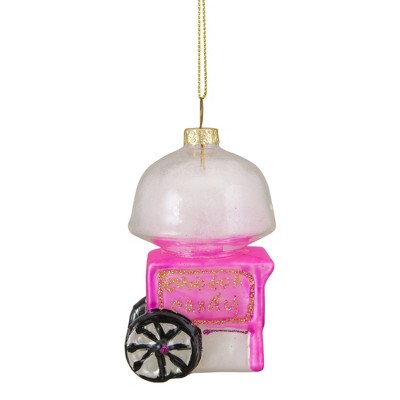 Northlight 3.25" Pink, White, and Gold Cotton Candy Machine Glass Christmas Ornament