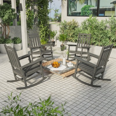 Sonkuki Patio Outdoor 4-Piece Adirondack Rocking Chairs with Big Armrests, Weather Resistant, Easy Installation, Lawn and Backyard, Gray