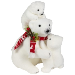 Northlight Mama Polar Bear and Cubs Christmas Figures - 13.5" - White and Red - 1 of 4