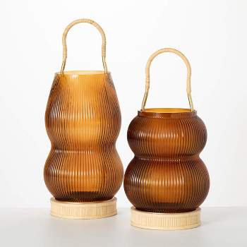 Sullivans 16.5" & 19.5" Amber Glass Lantern Set of 2