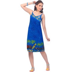 LA LEELA Women's Summer Wrap Cover Ups Spaghetti strap Dress L-XL Blue J464 - 1 of 3