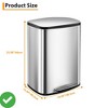 Trash Can, 13.2 Gal/50L Stainless Steel Waste Bin Soft-Close Lid Step-on Garbage Bin - with Removable Plastic - 2 of 4