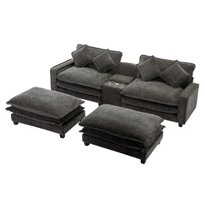 CLIHOME 112.6" Sectional Sofa Chenille Upholstered Sofa with Two Removable Ottoman and Large Storage Box - 1 of 4
