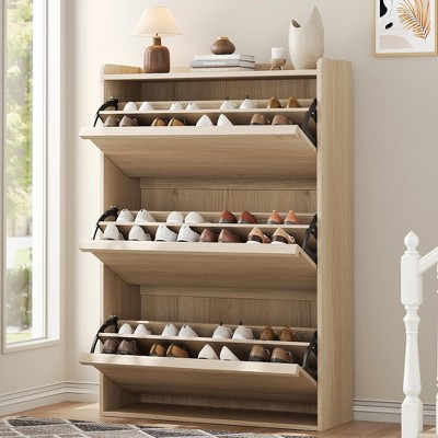 Shoe Cabinet with 3 Flip Drawers, Wooden Shoe Organizer Cabinet with Adjustable Shelf, Shoe Storage
