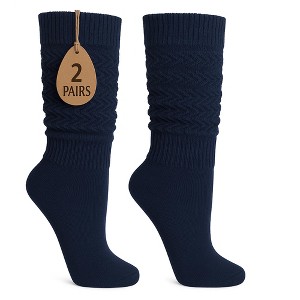 2 Pairs Women's Slouchy Scrunch Knee-High Boot Socks for Casual Wear and Comfort - 1 of 4