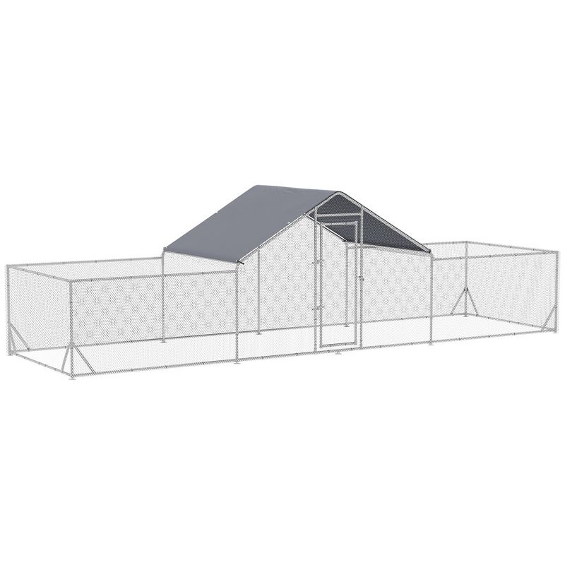 PawHut Chicken Run, 23' x 6.6' Large Chicken Coop with Weather-Resistant Cover, Metal Chicken Cage for 12-14 Chickens, Silver, 1 of 7