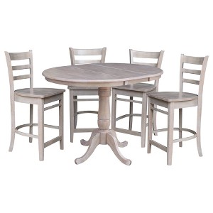 36" Round Extendable Dining Table with 4 Madrid Counter Height Barstools Washed Gray/Taupe - International Concepts - 1 of 4