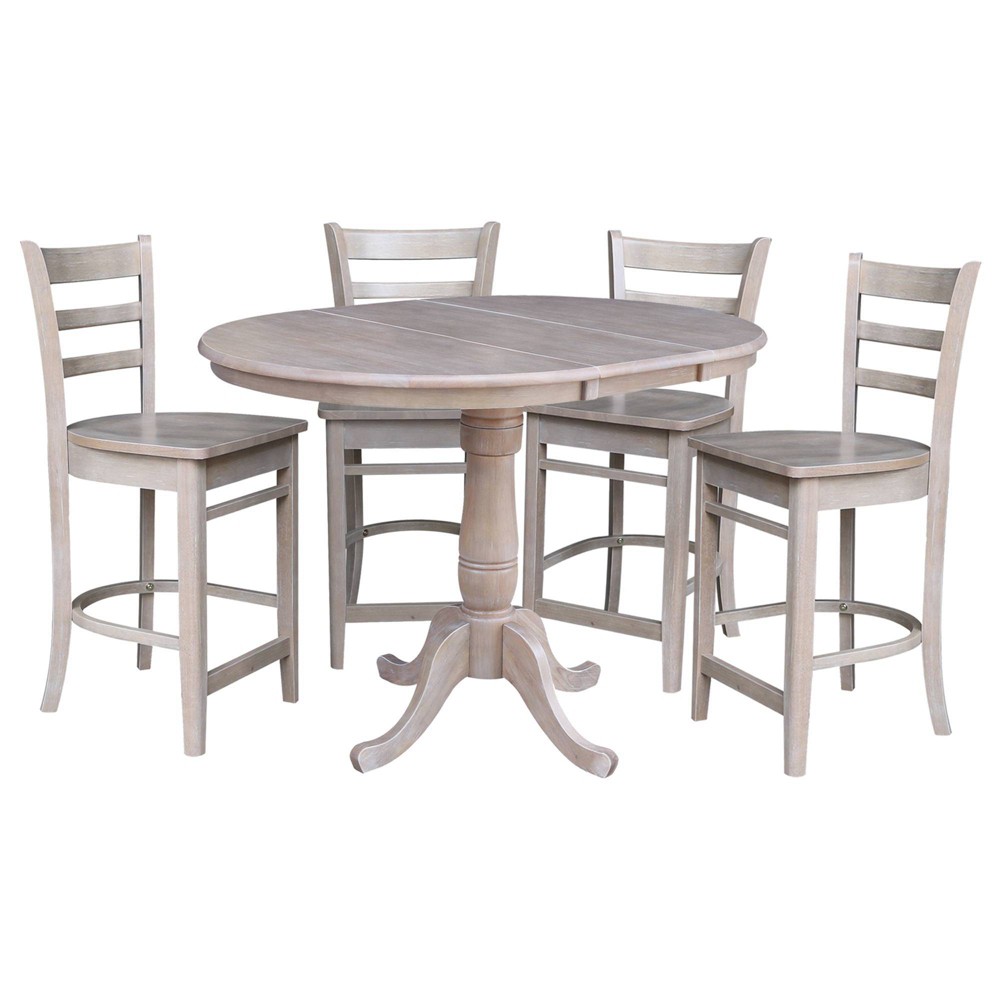 Photos - Dining Table 36" Round Extendable  with 4 Madrid Counter Height Barstools W