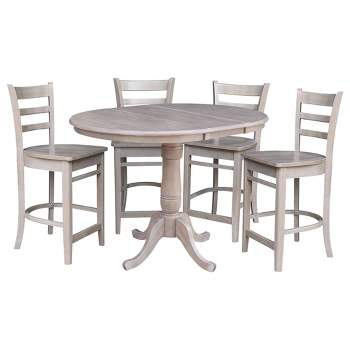 36" Round Extendable Dining Table with 4 Madrid Counter Height Barstools Washed Gray/Taupe - International Concepts