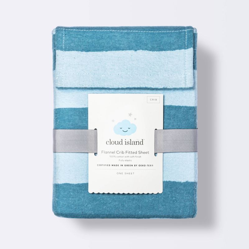 Flannel Fitted Crib Sheet - Blue Stripes - Cloud Island&#8482;, 5 of 6