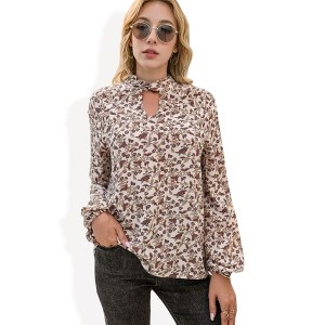 Anna-Kaci Women's Floral Print Blouse with Keyhole Neckline - 1 of 4