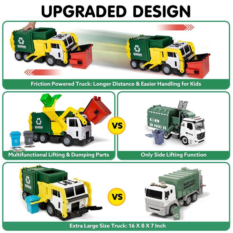 Syncfun 16" Large Garbage Truck Toys for Boys, Realistic Trash Truck Toy with Trash Can Lifter and Dumping Function for 3+ Year old Boys, 3 of 7