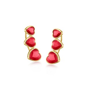 Ross-Simons 6.50 ct. t.w. Ruby Heart Ear Climbers in 18kt Gold Over Sterling - 1 of 4