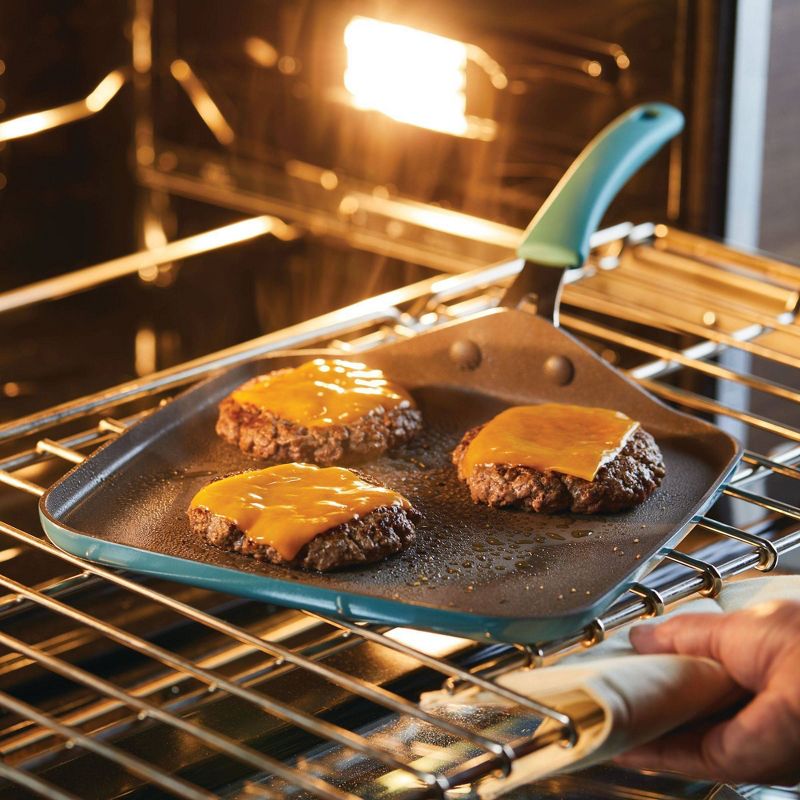 Rachael Ray Cook + Create Aluminum Nonstick Square Stovetop Griddle Pan 11&#34; Agave Blue, 3 of 15