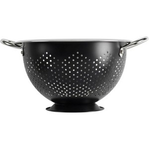 Gourmet Colander, 5qt capacity, Stainless Steel with Handles and Elevated Pedestal Foot, Bold Black - 1 of 4
