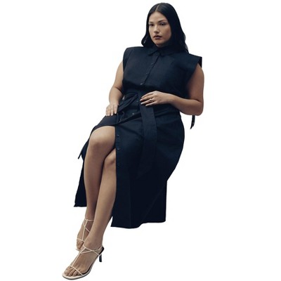 ELOQUII Elements Women's Plus Size Midi Sleeveless Shirt Dress