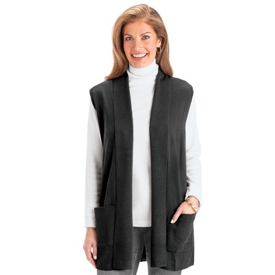 Collections Etc Super Soft Sweater Vest With Patch Pockets Medium Black ...