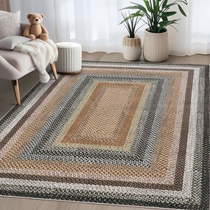 Acekool Washable Braided Print Rug, Non Slip Low Pile Stain Resistant Foldable Area Rug for Living Room Bedroom Dining - 1 of 4