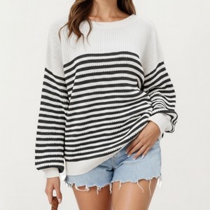 Anna-Kaci Women's Striped Knit Pullover Sweater with Relaxed Fit and Ribbed Hem - 1 of 4