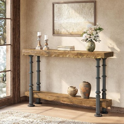 Tribesigns Solid Wood Console Table for Entryway, 55-Inch Long Sofa Table with Shelf, Behind Couch for Foyer, Hallway, Living Room