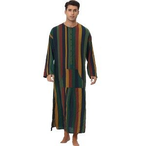 Lars Amadeus Men's Color Block Button Down Striped Lounge Nightgown - 1 of 4