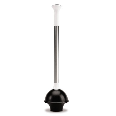 White and Stainless Steel Toilet Plunger with Flange