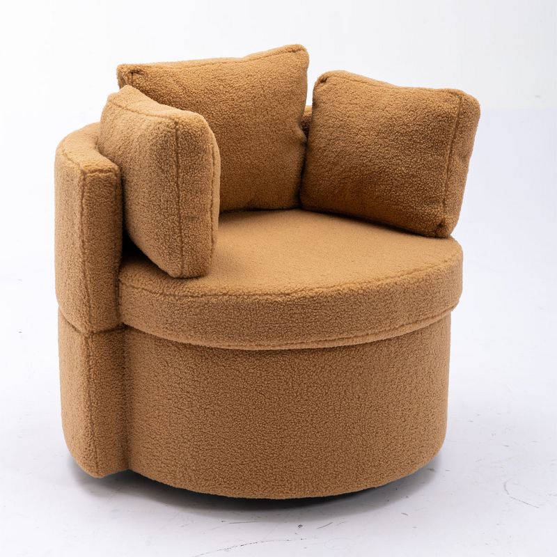 April 33.9" Seat Wide Teddy Upholstered Round Swivel Backrest Chair, Swivel Chairs with Storage Including 3 Pillows-Maison Boucle, 4 of 12