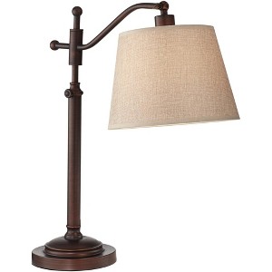 Regency Hill Traditional Desk Lamp 30 1/2" Tall with USB Charging Port Bronze Arm Adjustable Tan Drum Shade for Living Room Office - 1 of 4