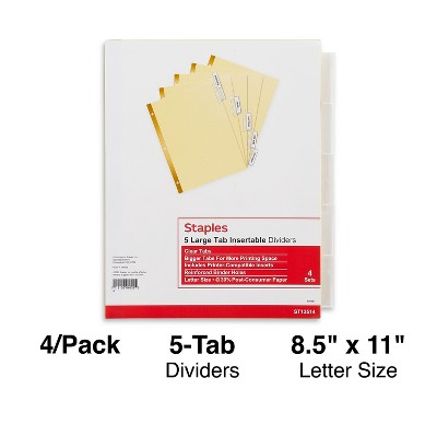 Staples Big Tab Blank Paper Dividers 5-Tab Clear 4/Pack (13514/14480) 
