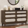 52.1" Rattan Bedroom Dresser, 6 Drawer Wood Dresser - Frame Feet, Charging Station, Large, Medium and Small Drawers - 3 of 4