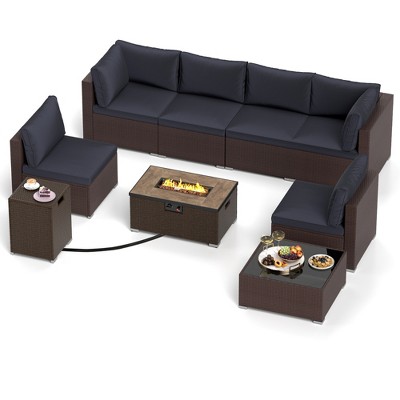Tangkula 12 PCS Furniture Set w/ 32" Fire Pit Table & Propane Tank Cover Outdoor