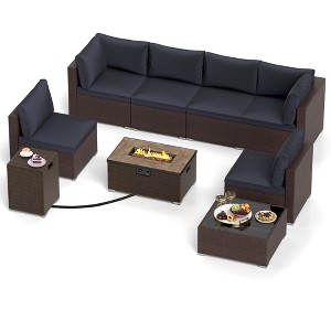Tangkula 12 PCS Furniture Set w/ 32" Fire Pit Table & Propane Tank Cover Outdoor - 1 of 4