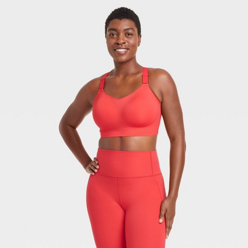 Women's High Support Embossed Racerback Run Sports Bra - All In Motion™  Coral Red M