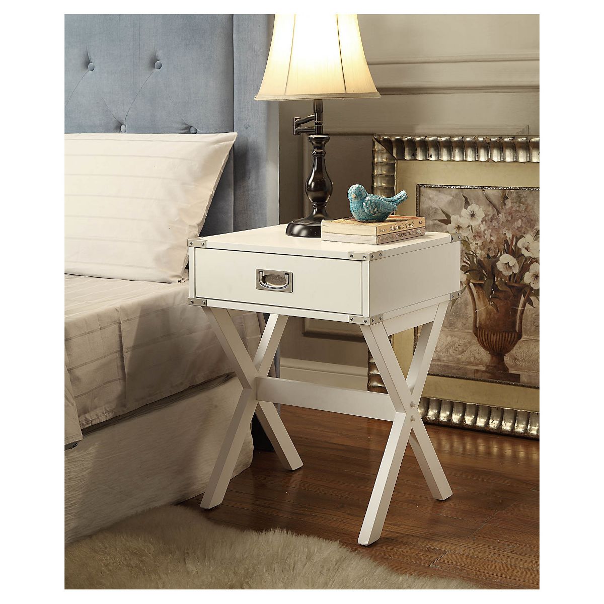 Acme Furniture Babs End Table White: Rectangular with Drawer, Wood Legs, MDF Top, No Surface Treatment - thumbnail 2