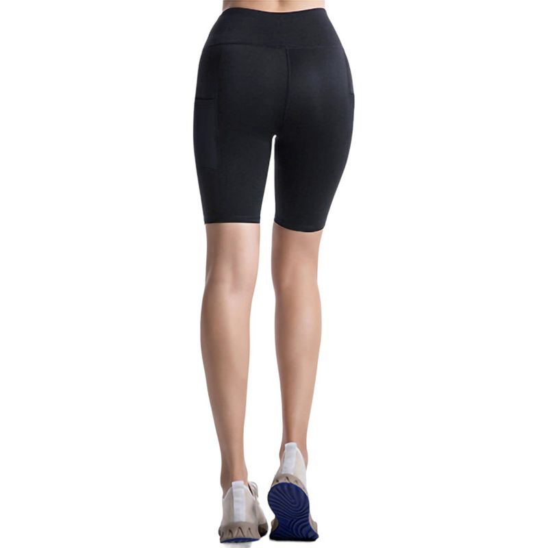 Anna-Kaci Women's  Side Pocketi High Elastic Waist Compression Yoga Shorts - Small , Black, 2 of 5