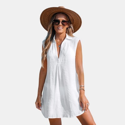 Women's V-Neck Basic Collar Cover-Up Dress - Cupshe