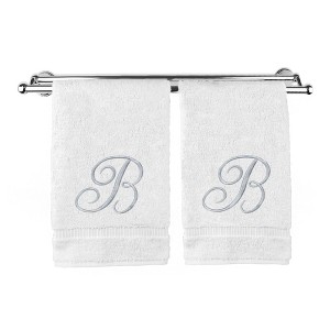 BC BARE COTTON Monogrammed Hand Towel, 100% Turkish Cotton - Set of 2 - White - Silver Script - 1 of 1