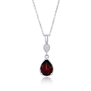 Simona Sterling Silver, Garnet & White Topaz Pearshaped 18" Pendant Necklace - Red - 1 of 2