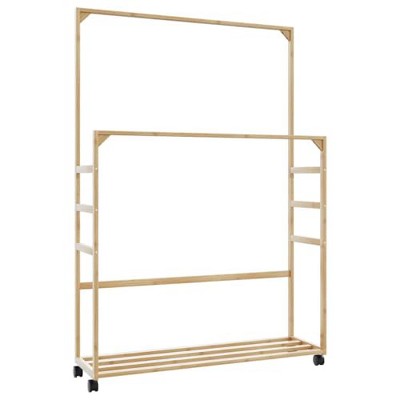 vidaXL Bamboo Coat Rack with Shelves and Wheels 90 x 35 x 155 cm