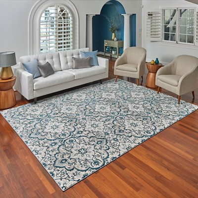 Gertmenian Blue and White Moroccan Polyester Area Rug 7'10"x10'