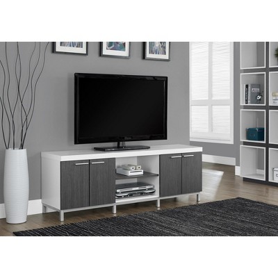 Contemporary White and Gray 60" TV Console with Cabinets