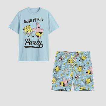 Men's SpongeBob Party Pajama Set 2pc - Yellow/Light Blue